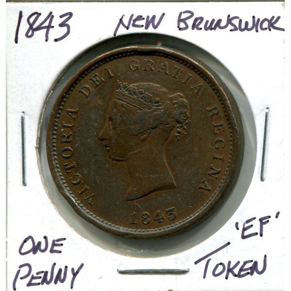 1843 New Brunswick one penny token