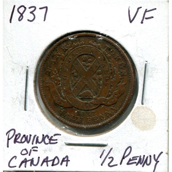 1837 Province of Canada 1/2 penny