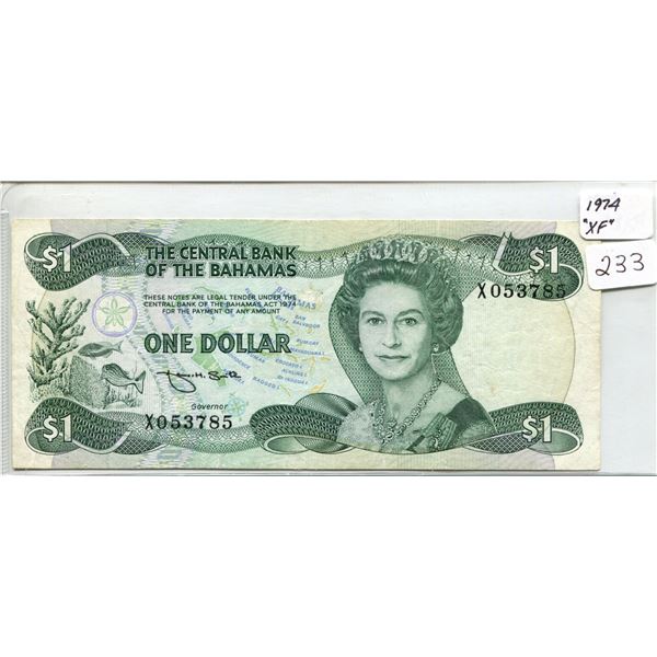 1974 Bahamas one dollar note