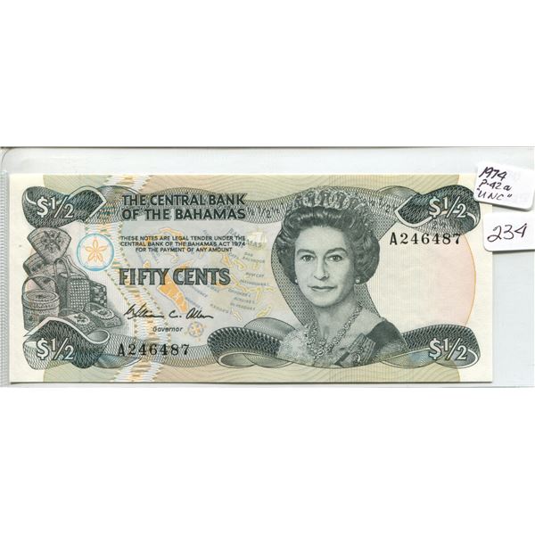1974 Bahamas fifty cent note