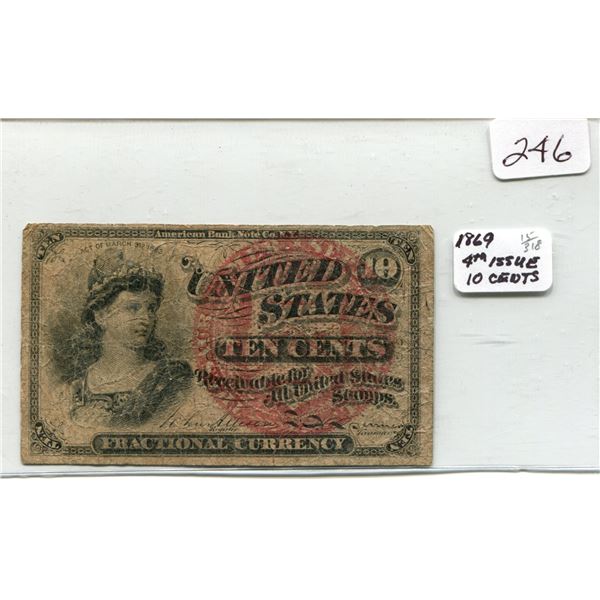 1869 4th issue US fractional 10¢ currency