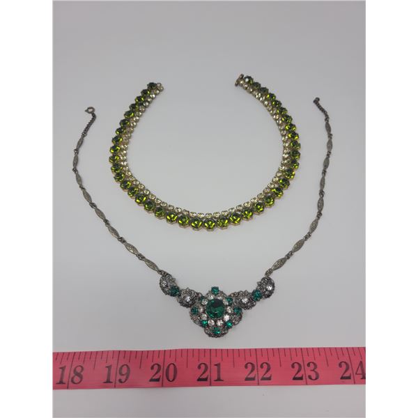2 Vintage necklaces green gems
