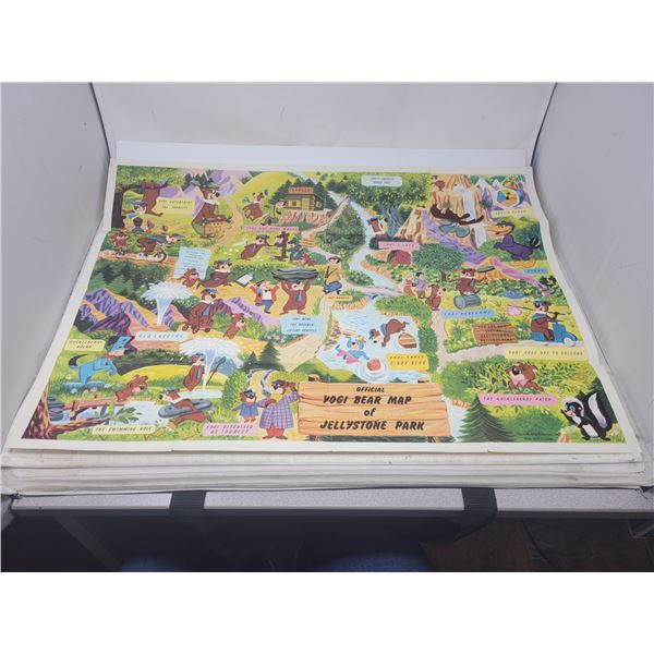1961 Lithograph Hanna-Barbera Yogi Bear map of jellystone park 29 X 21"