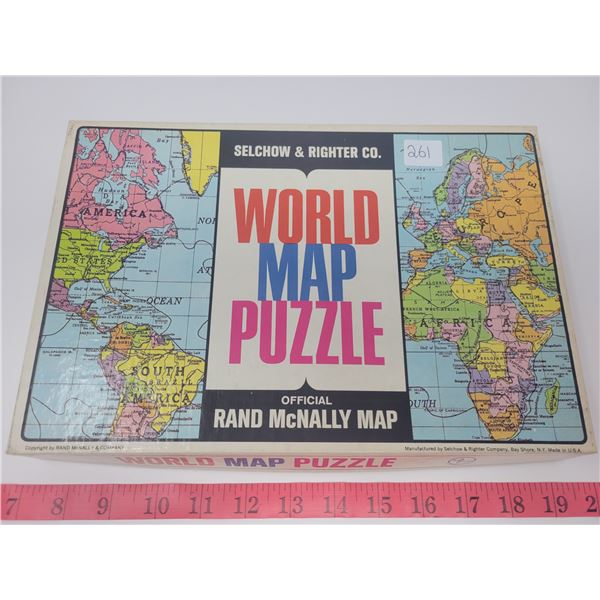 Vintage Rand McNally world map puzzle; Selchow & Righter co. - Complete