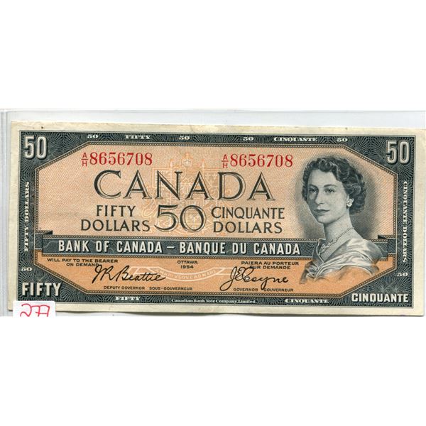 Canada 1954 $50.00 Beatie-coyne V.F. cond.