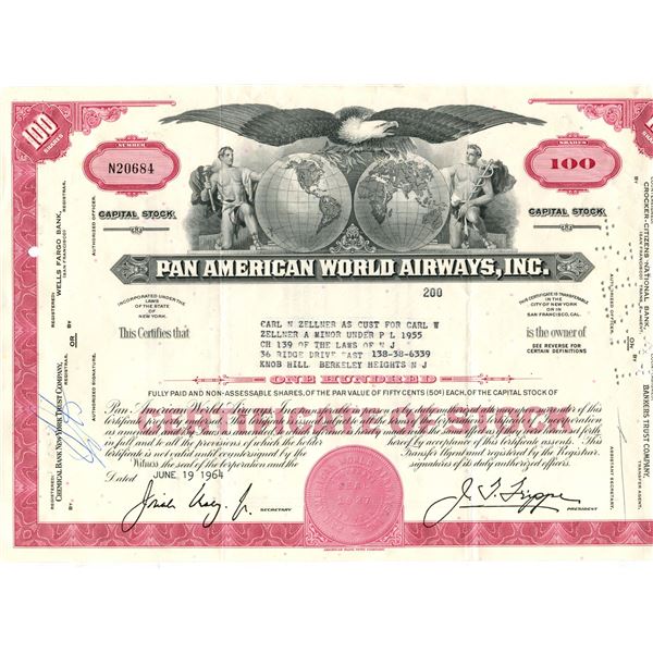 Pan-American world airways 100 dollar shares June 19,1964