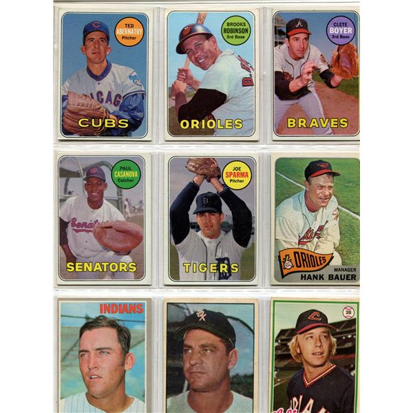Baseball page of 9 cards from 60's era