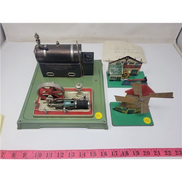Fleichmann's model steam engine with 2 accessories to run (windmill & water wheel) *missing smoke st