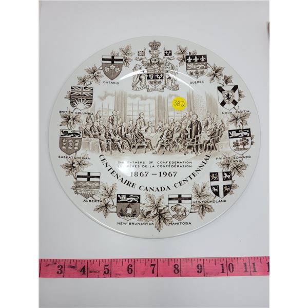Centenaire Canada Centennial 1867-1967 plate, Fathers of Confederation, provincial coat of arms. Alp