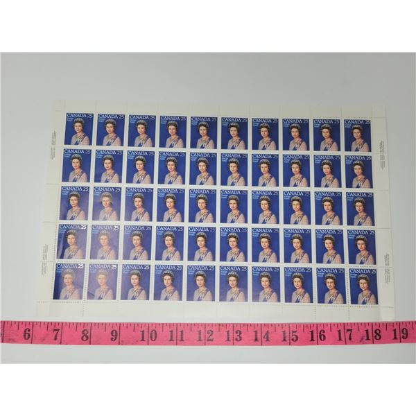 Sheet of 50 stamps - $0.25 Queen's Silver Jubilee 1977. Total face value $12.50