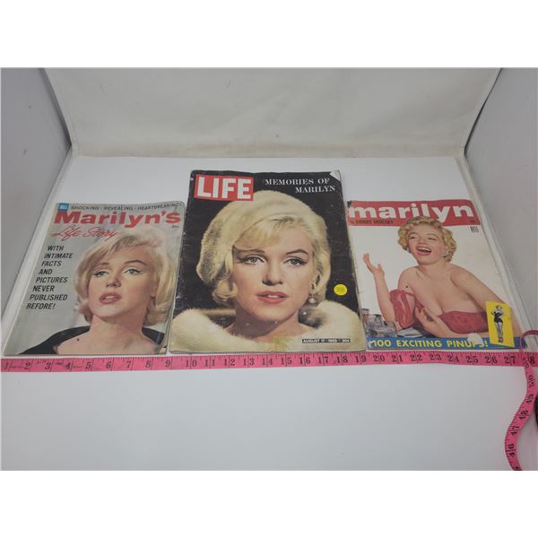 3 Marilyn Monroe magazines : LIFE-Memories of Marilyn, DELL-Marilyn. By Sidney Skolosky, DELL-Marily