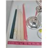 Image 4 : Pair of single candle holders, Candelabra, Candle snuffer, 10 candles, 3 drip catchers