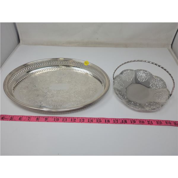 Silverplate tray, Oval 14" long & 1.5" deep- Rogers and silverplate candy dish with handle. 7.5" wid