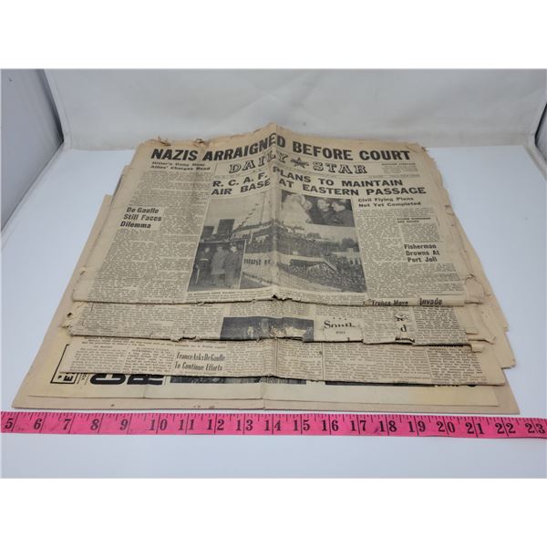 5 fragile old newspapers on end of WW2, 1945