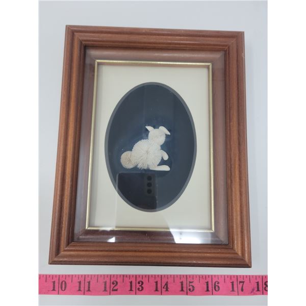 Caribou hair tuftings - rabbit 7" X10" by Myles deMeulles. June 1989, Churchill, MB