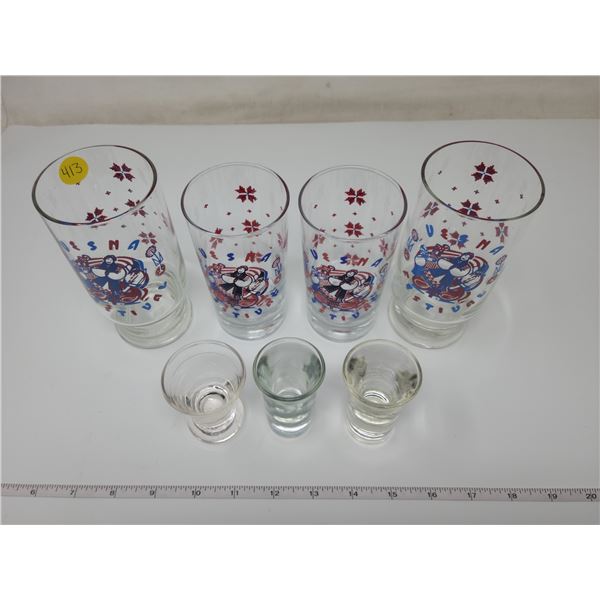 4 Ukrainian Vesna Festival drinking glasses, 2 champagne glasses, 3 shot glasses