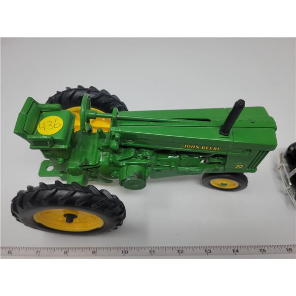 John Deere 70 tractor, 7.5" wide. Appears die cast and Ertl (no box)