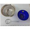 Image 2 : Sterling silver container with dark blue glass serving dish & spoon. 5" X 3.5"