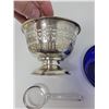 Image 3 : Sterling silver container with dark blue glass serving dish & spoon. 5" X 3.5"