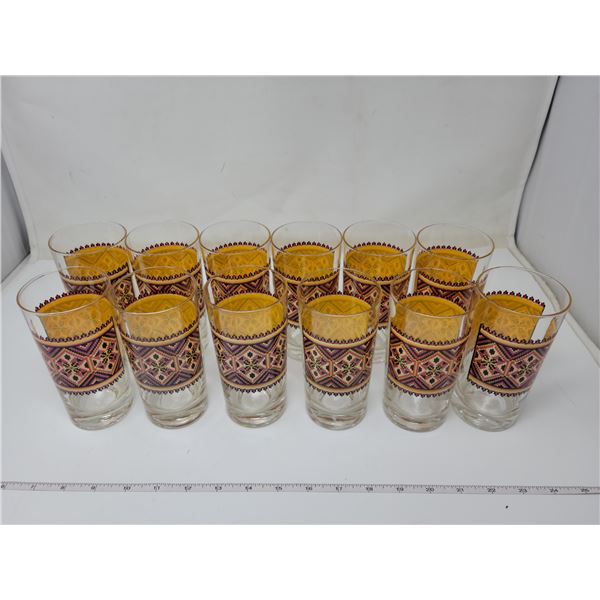 Set of 12 Ukrainian design drinking glasses, 5.5" high, excellent condition.