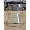 Image 2 : 3 small glass & brass stacking tables with wrench. Smallest table has some corner damage.