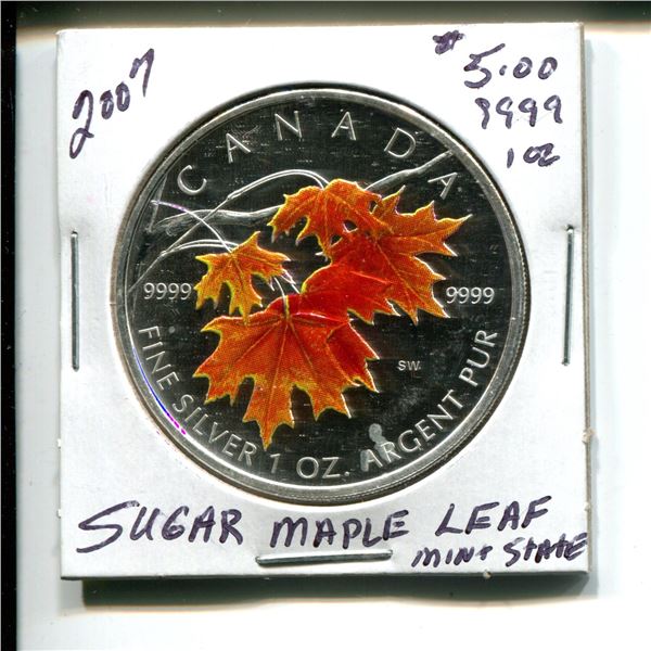 2007 $5.00 Sugar Maple Leaf .9999