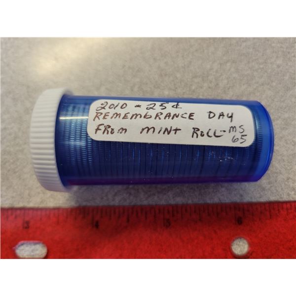 2010 25¢ Rememberance day from mint roll MS65
