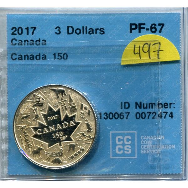 2017 $3.00 PF-67 CCCS coin