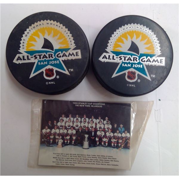 1997 NHL All Star Game Pucks & Card