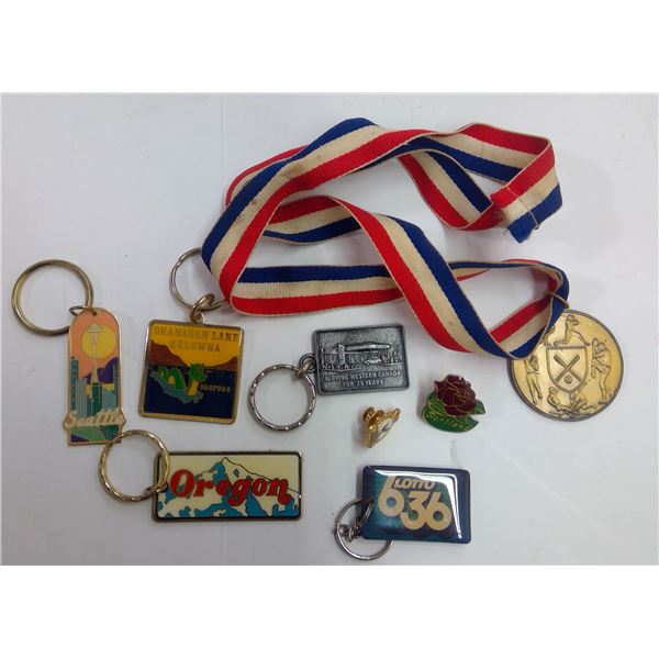 Lot of Assorted Keychains & Pins, Etc.