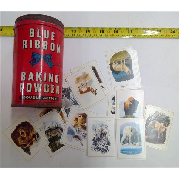 Blue Ribbon Tin with Vintage Sportsman Cigarette Wildlife Cards