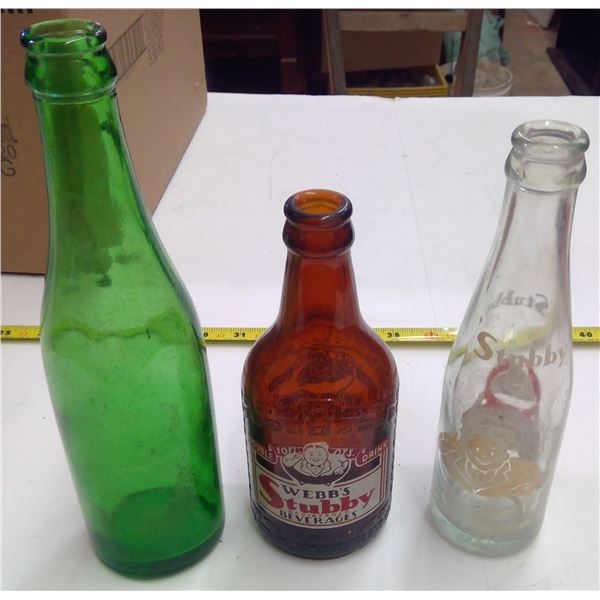 Lot of 3 Small Glass Bottles -  2 -Stubby & 1-Green