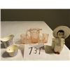 Image 1 : Miniature depression like pitcher & four glasses. Japanese tooth pick holder. Royal Winton cream & s