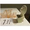Image 2 : Miniature depression like pitcher & four glasses. Japanese tooth pick holder. Royal Winton cream & s