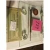Image 1 : Vintage brass tire gauge - letter opener old Saskatoon business, Press button Saskatoon 1951, footed