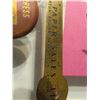 Image 4 : Vintage brass tire gauge - letter opener old Saskatoon business, Press button Saskatoon 1951, footed