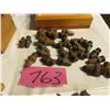 Image 1 : Lot of clay marbles, square nails, ice cleats for horse shoes, small dove tailed wood box, small red