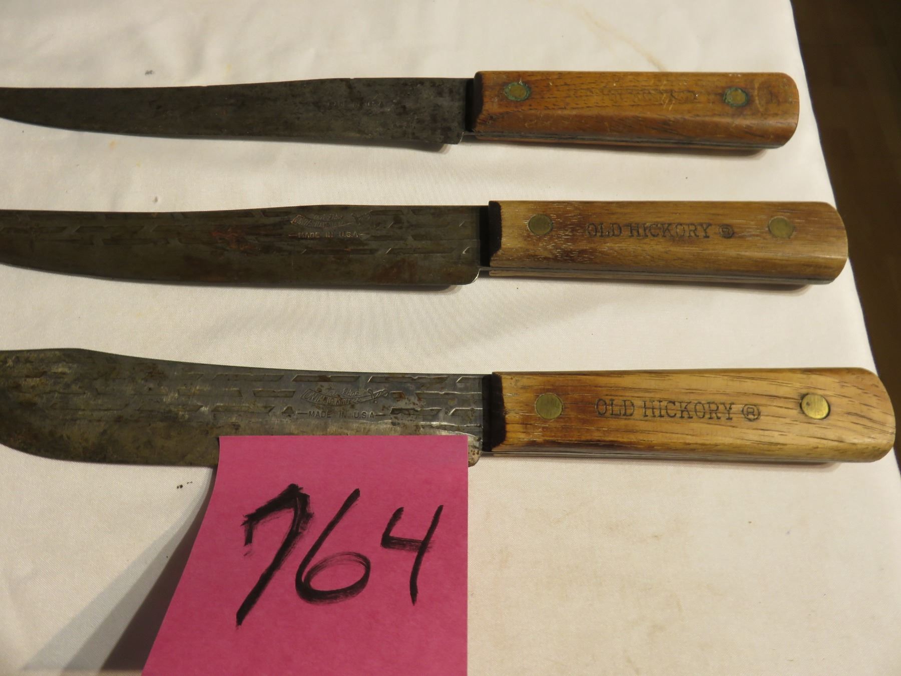 Ontario knife company Old Hickory true edge. Three piece knife set