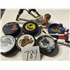 Image 1 : Hockey figures - Malkin, Roenick, Selanne; 6 pucks including Joe Sakic with Colorado & other junior 