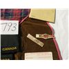 Image 5 : Scottish apron WWII present to wife. Ration token, uniform badges, CFB Shilo, WWII mathcbook cover &