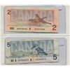 Image 2 : Canadian 2 Dollar Bill + Canadian 5 Dollar Bill
