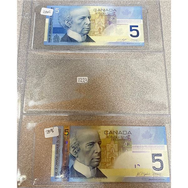 2002 + 2006 Canadian 5 Dollar Bills