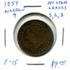 Image 1 : 1859 Victoria Large One Cent Coin (Narrow 9, F-15, No Stem Leaves 5,6,8)