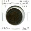 Image 1 : 1859  Victoria Large One Cent Coin (Narrow 9, VF-20 , No Stem Leaves 6,8)