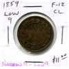 Image 1 : 1859 Victoria Large One Cent Coin (Narrow 9-Low 9, F-12 CL)