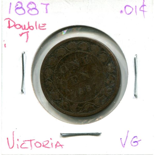 1887 (Double 7) Victoria Large One Cent Coin (VG)