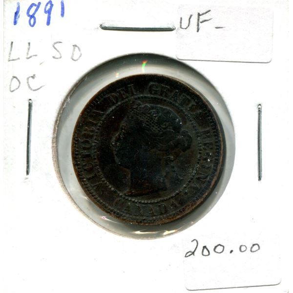 1891 (LL,SD,OC) Victoria Large One Cent Coin