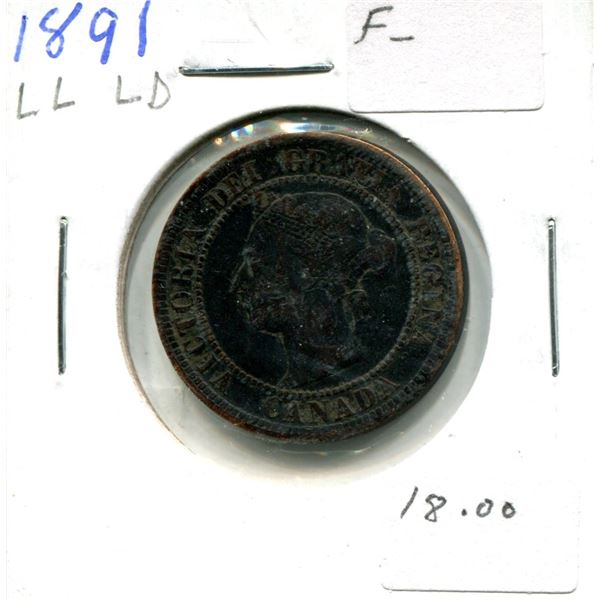 1891 (LL,LD) Victoria Large One Cent Coin