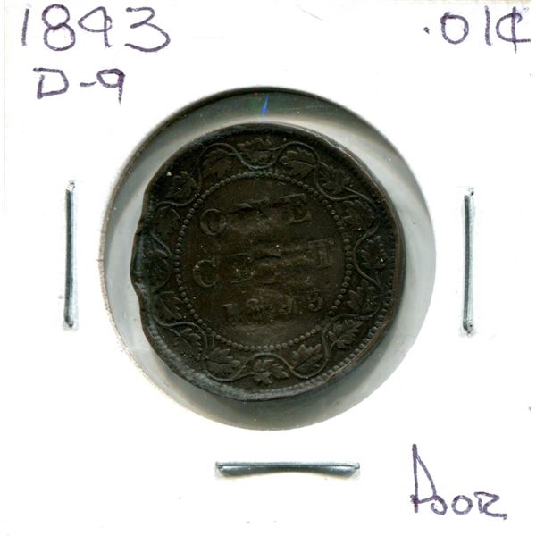 1893 (D-9) (Poor)  Victoria Large One Cent Coin