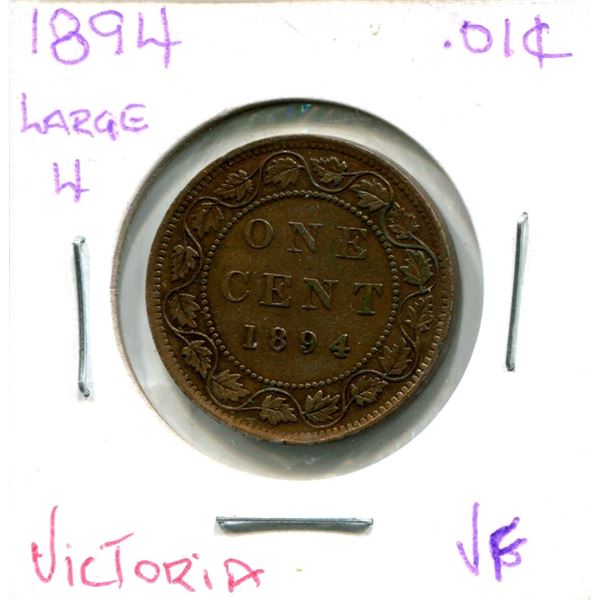 1894 (Large 4) (VF) Victoria Large One Cent Coin